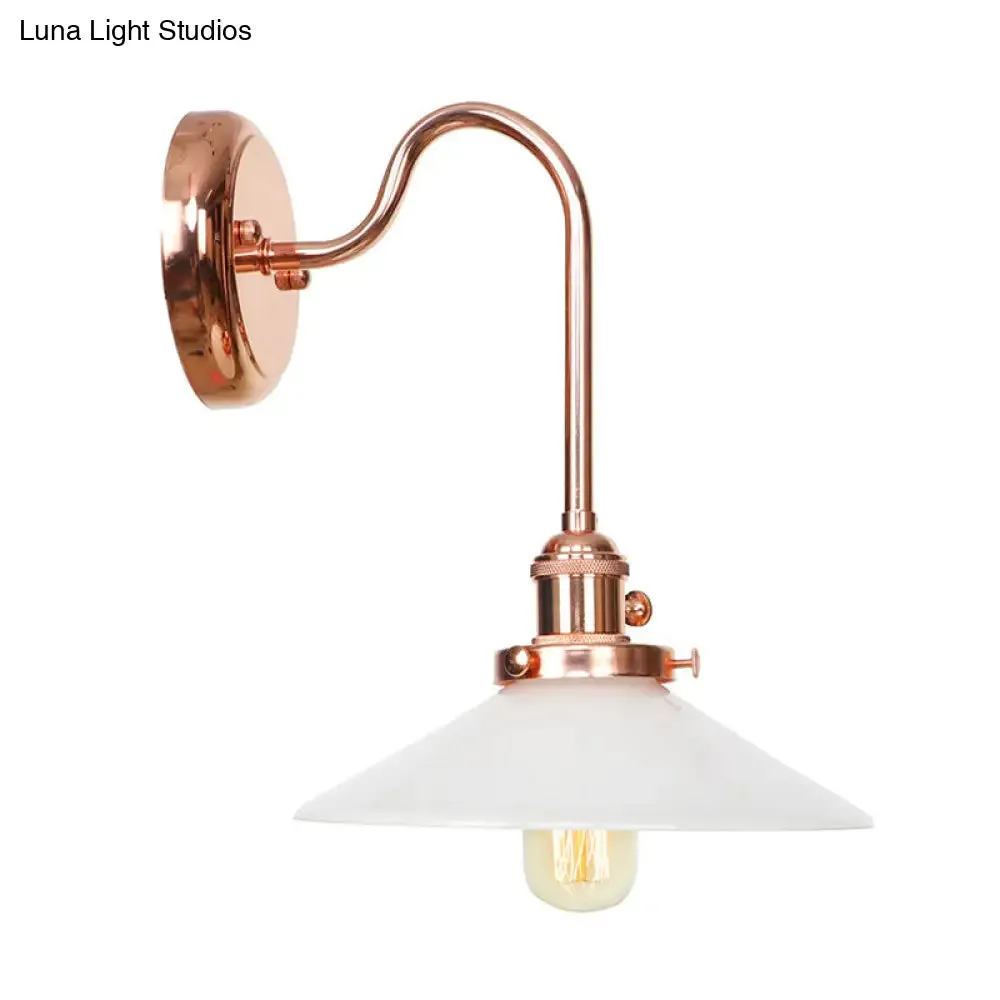 Copper Saucer Sconce Light Fixture – Vintage White/Clear Glass – Indoor Wall Lamp