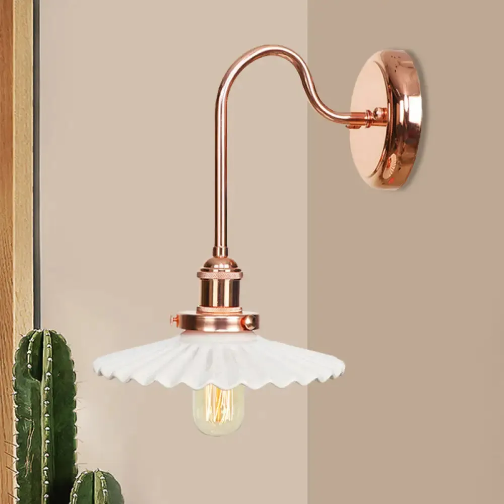 Copper Saucer Sconce Light Fixture – Vintage White/Clear Glass – Indoor Wall Lamp