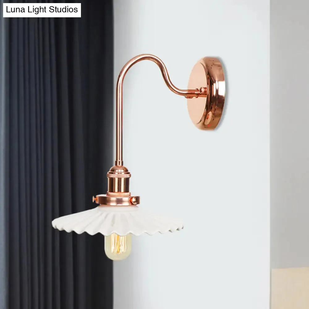 Copper Saucer Sconce Light Fixture – Vintage White/Clear Glass – Indoor Wall Lamp