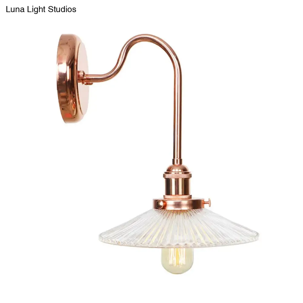 Copper Saucer Sconce Light Fixture – Vintage White/Clear Glass – Indoor Wall Lamp