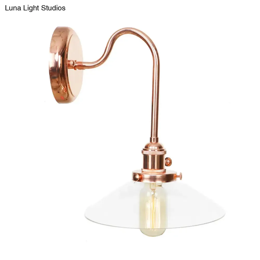 Copper Saucer Sconce Light Fixture – Vintage White/Clear Glass – Indoor Wall Lamp