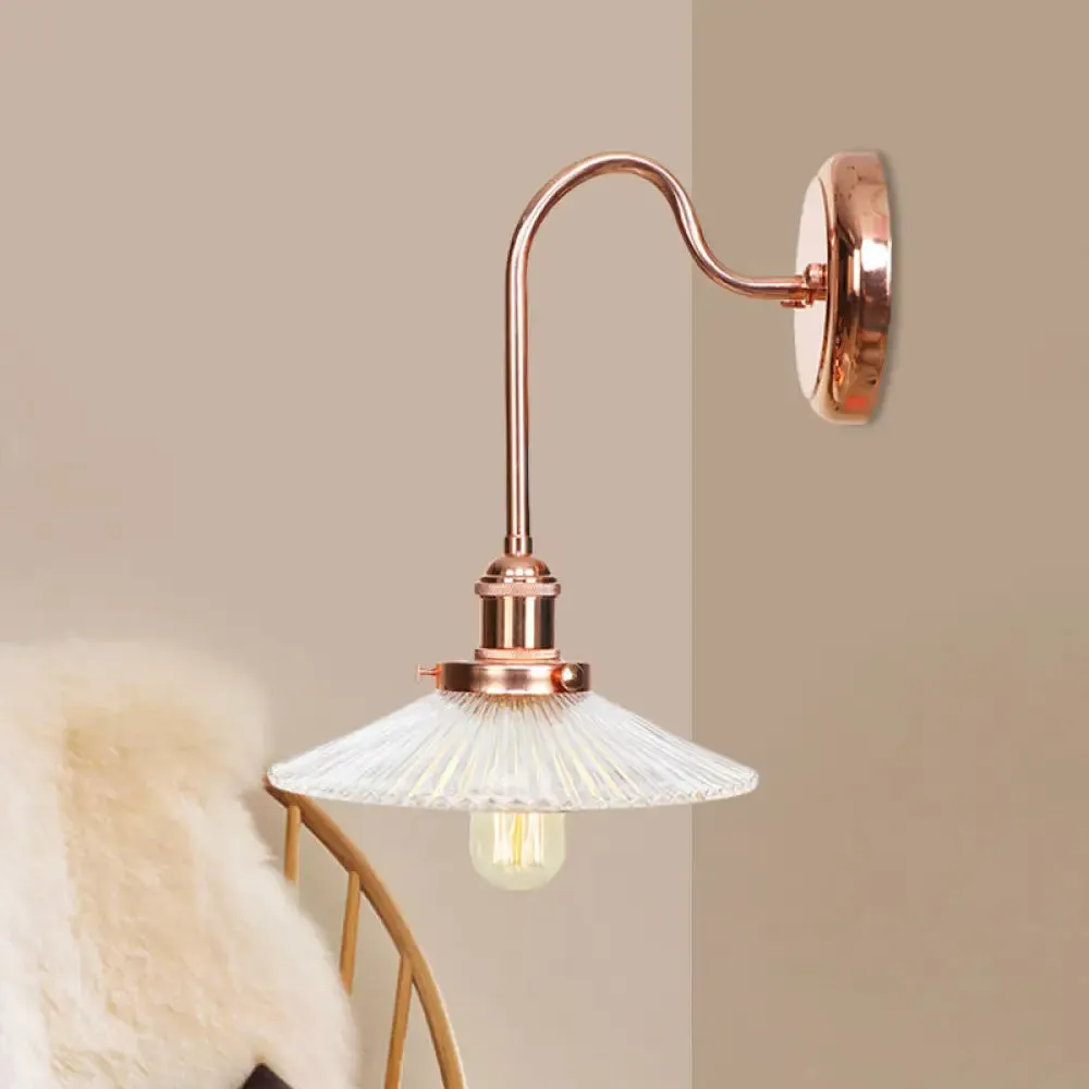 Copper Saucer Sconce Light Fixture – Vintage White/Clear Glass – Indoor Wall Lamp