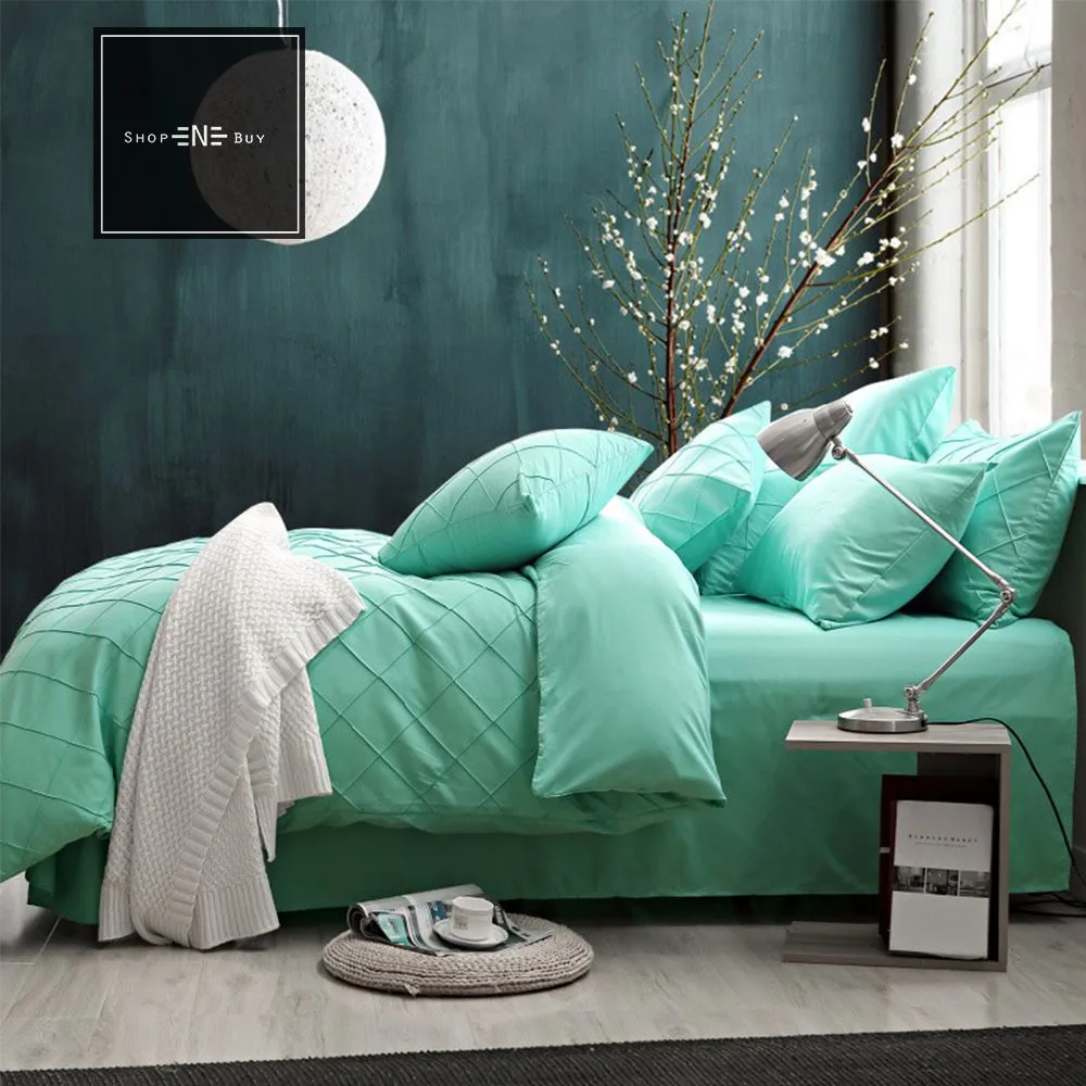 Cross Pleated Duvet Set Sea Green