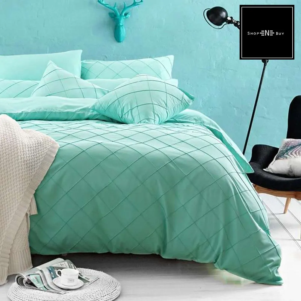 Cross Pleated Duvet Set Sea Green