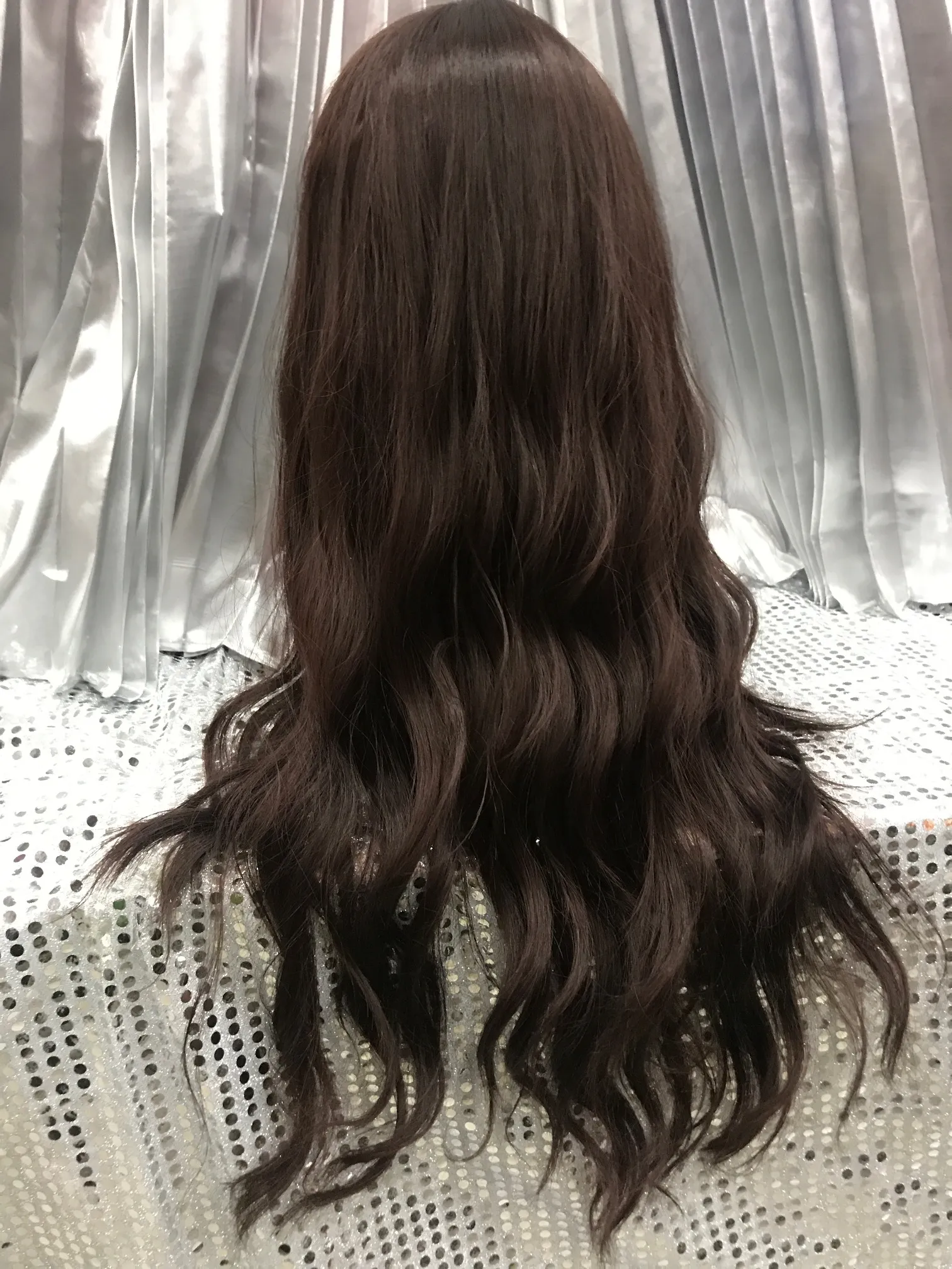 Dark Brown 24" Synthetic Wavy Wig With Soft Fringe