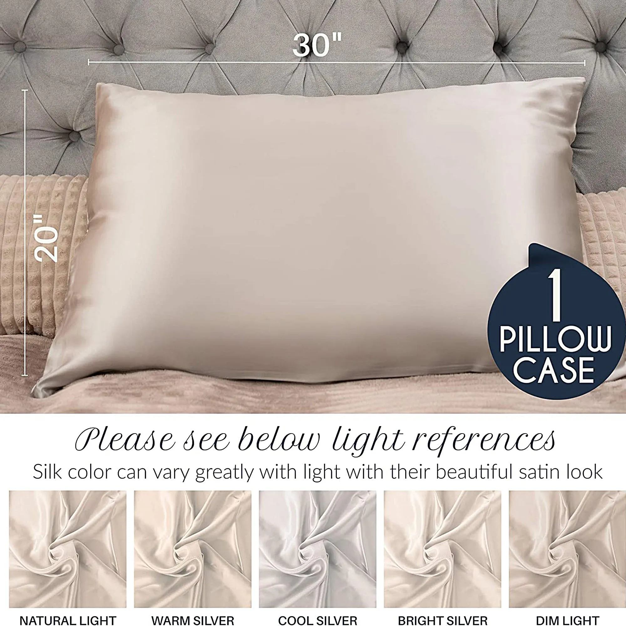 Dreamzie - 1 x 19 Momme Silk Pillowcase, Double Sided Luxury Silk, Sold Individually. Silk pillowcases for hair and skin, anti-aging and anti-bed bugs