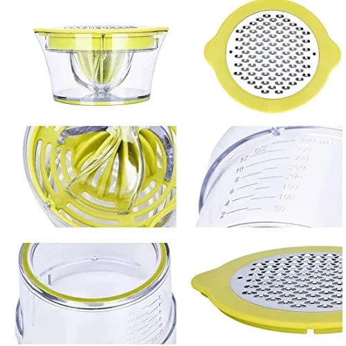 Drizom Citrus Lemon Orange Juicer Manual Hand Squeezer with Built-in Measuring Cup and Grater, 12OZ, Green