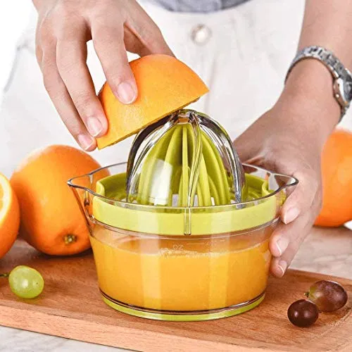 Drizom Citrus Lemon Orange Juicer Manual Hand Squeezer with Built-in Measuring Cup and Grater, 12OZ, Green