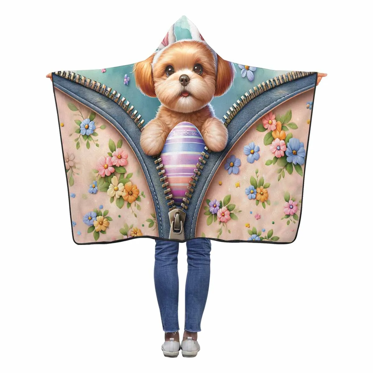 Easter Puppy Awd1309  Hooded Blanket 50"x40"