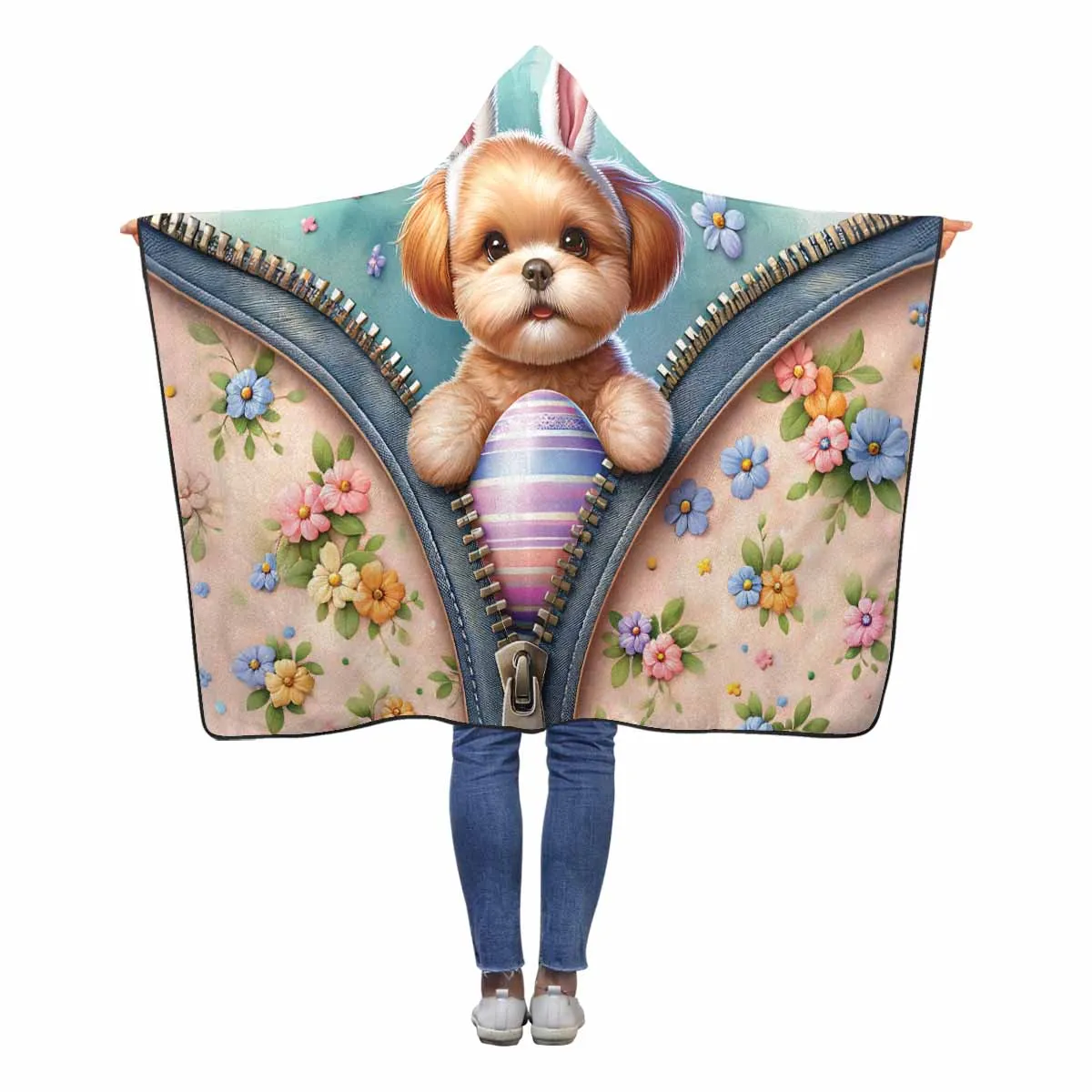 Easter Puppy Awd1309  Hooded Blanket 60"x50"