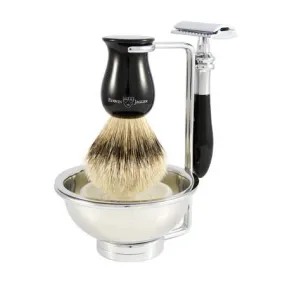 Edwin Jagger 4-Piece Plaza Classic Safety Razor Shaving Set, Faux Ebony