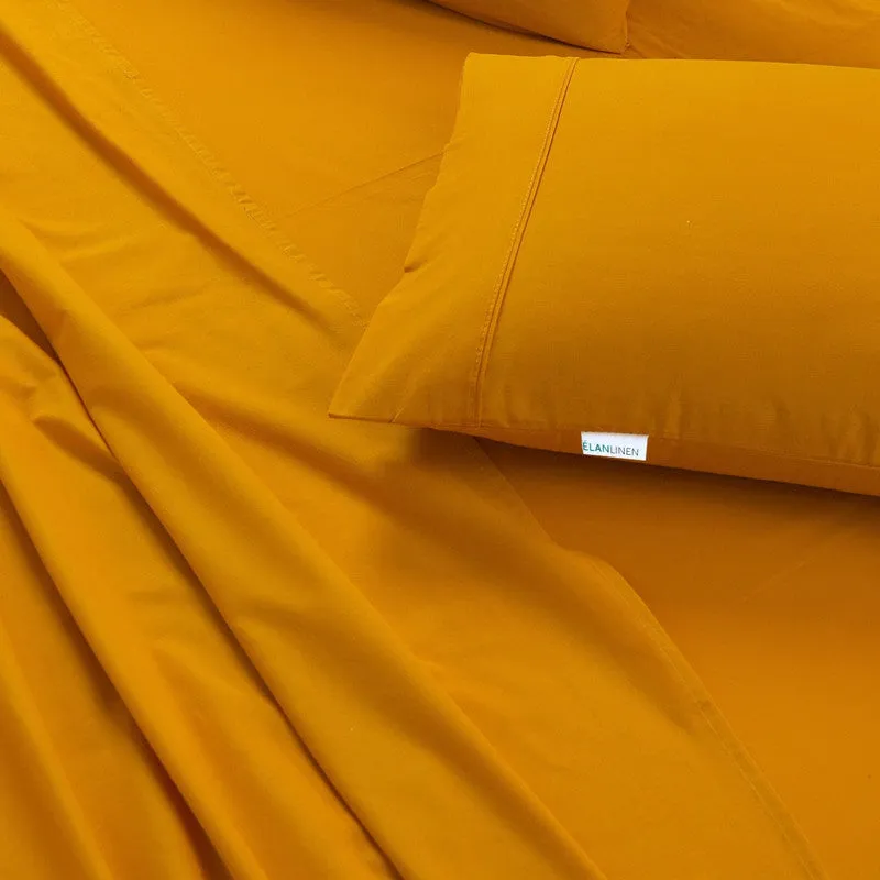 Elan Linen 100% Egyptian Cotton Vintage Washed 500TC Mustard 50 cm Deep Mega King Bed Sheets Set