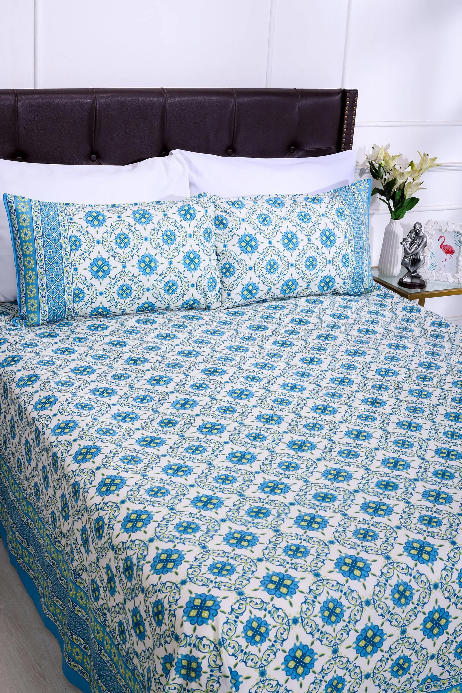 Emaline Jhaal Blue Cotton Bedsheet