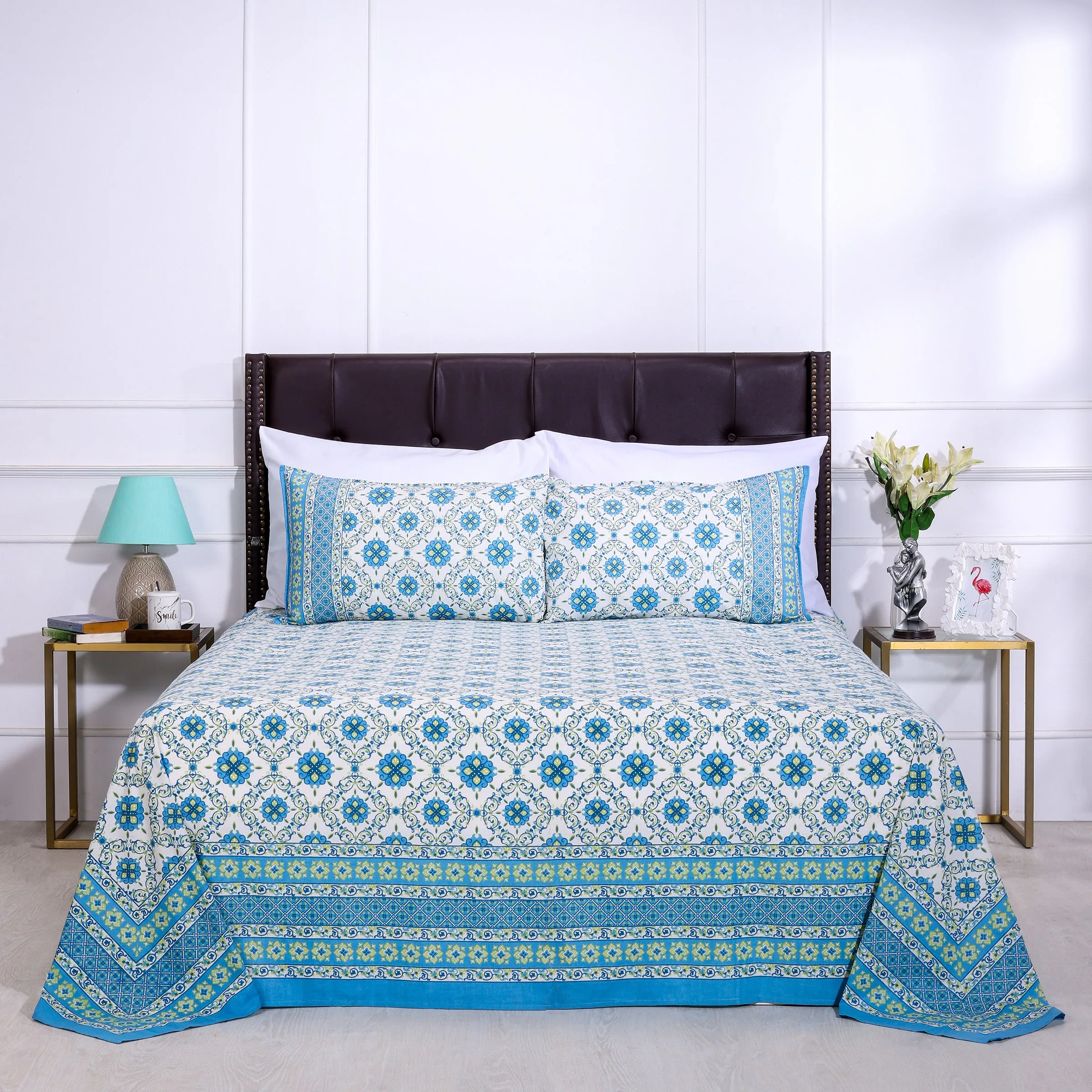 Emaline Jhaal Blue Cotton Bedsheet