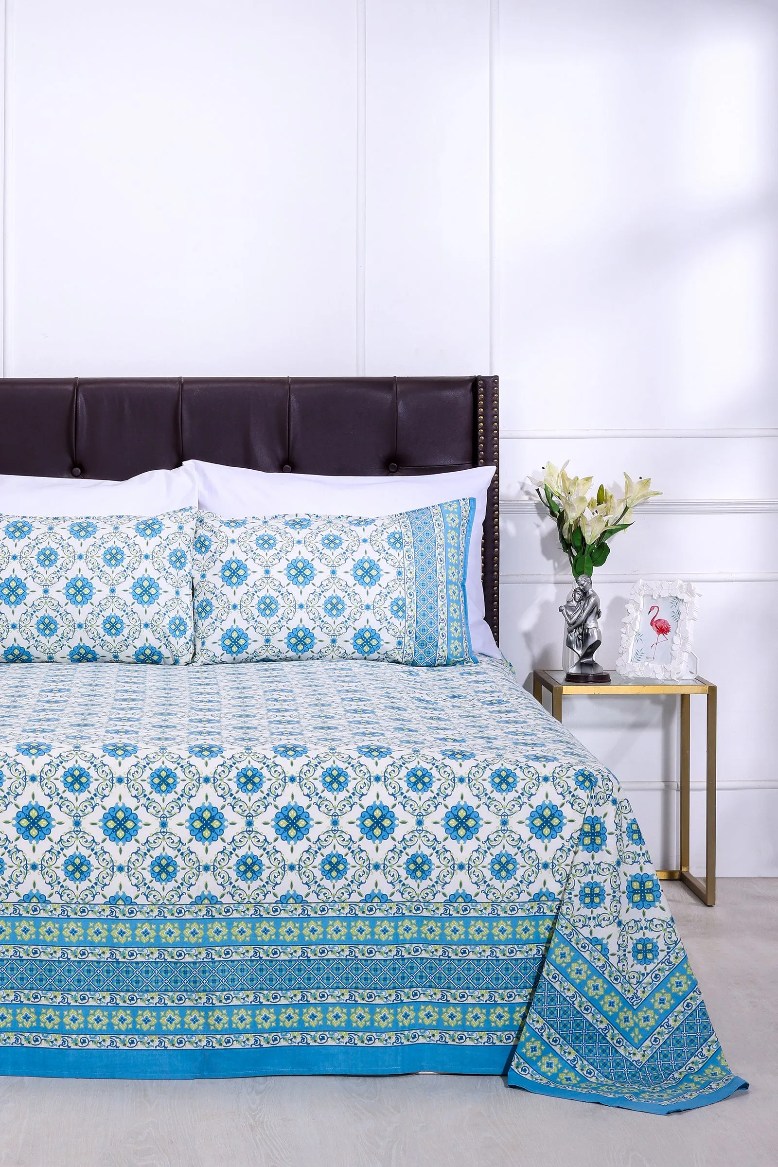 Emaline Jhaal Blue Cotton Bedsheet