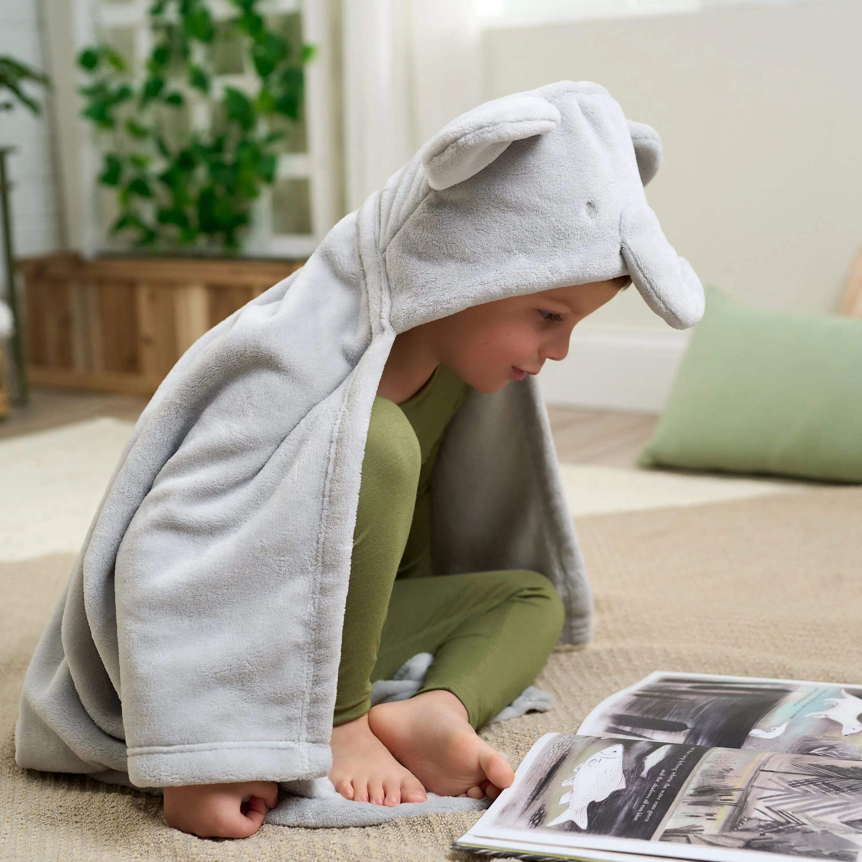 Embroidered 2-Piece Elephant Hooded Wearable Blanket & Security Blanket Set