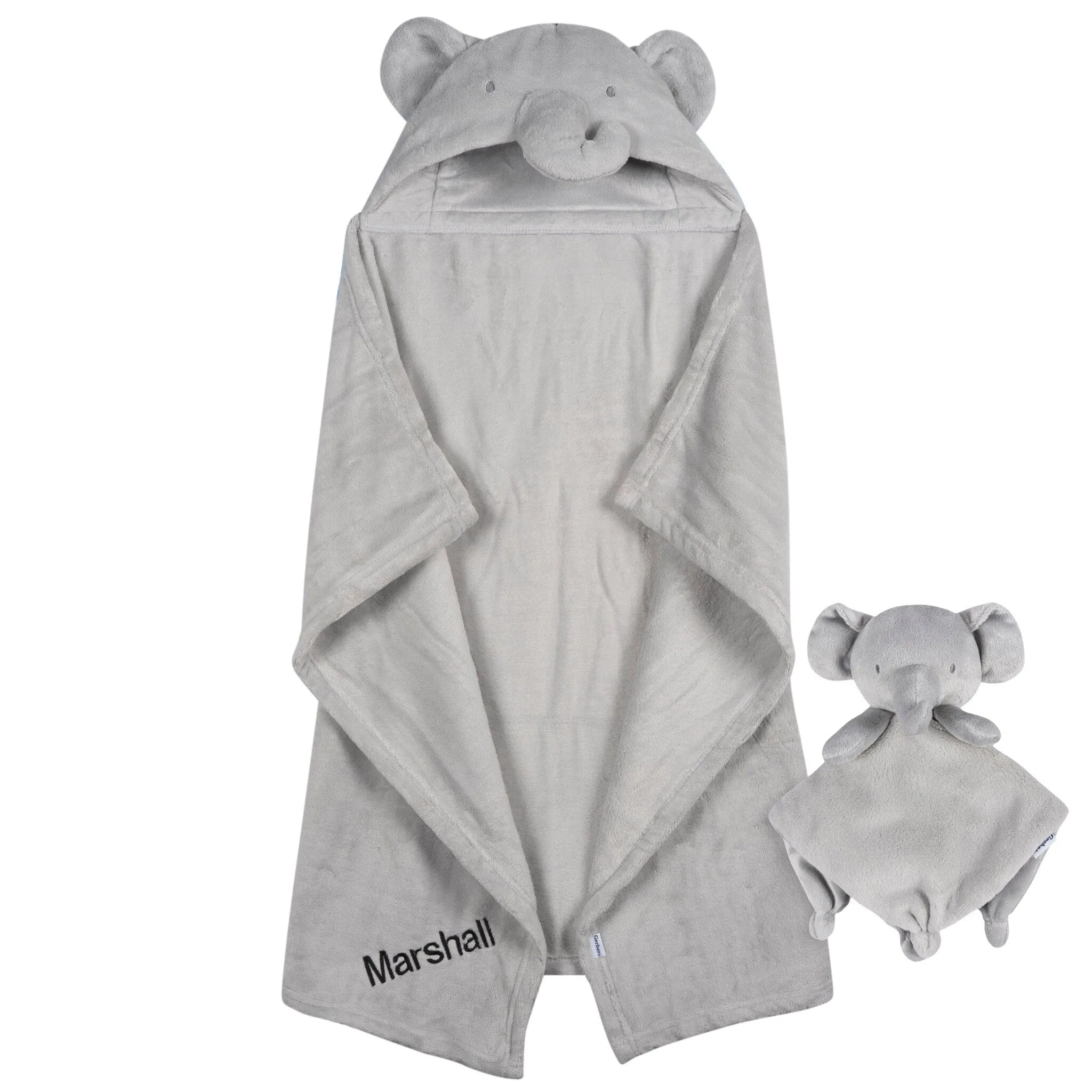 Embroidered 2-Piece Elephant Hooded Wearable Blanket & Security Blanket Set