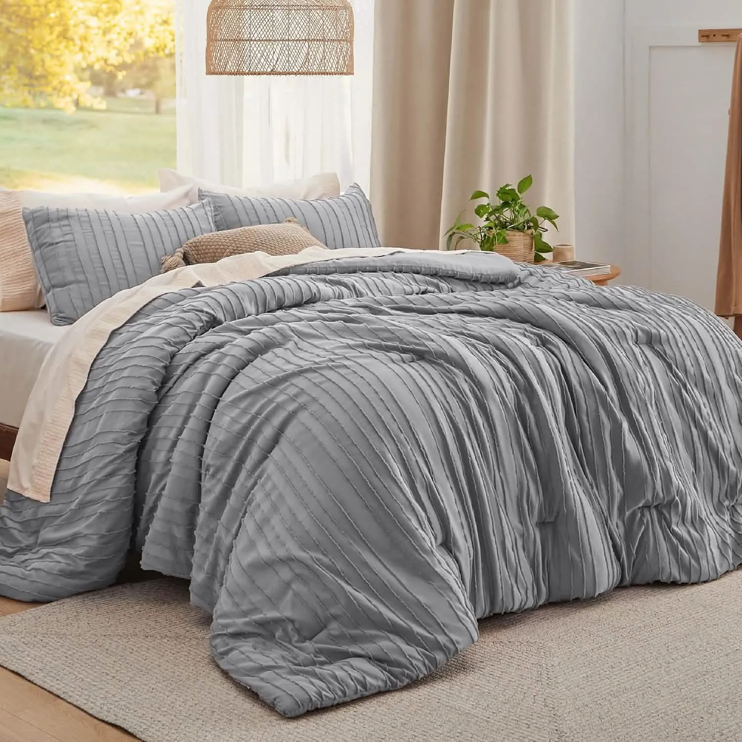 Embroidery Boho Striped Comforter Set