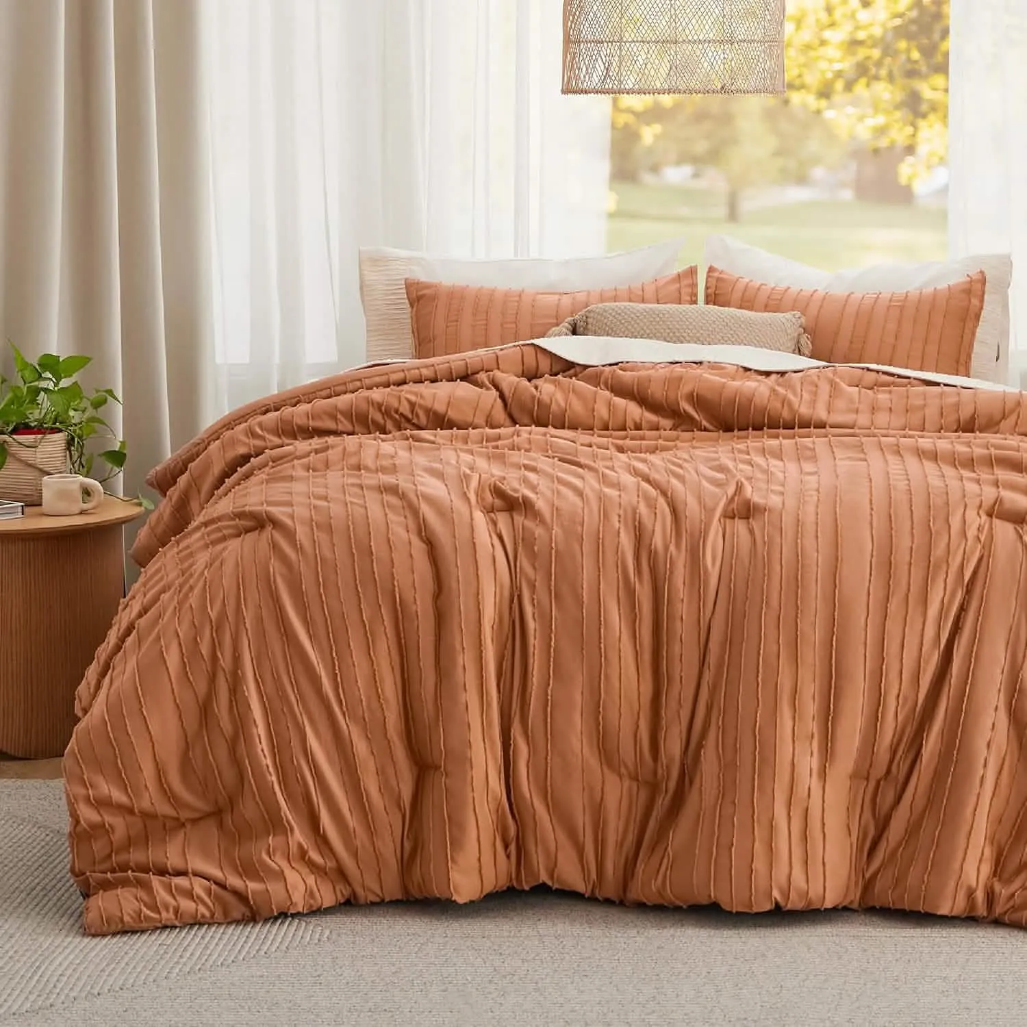 Embroidery Boho Striped Comforter Set