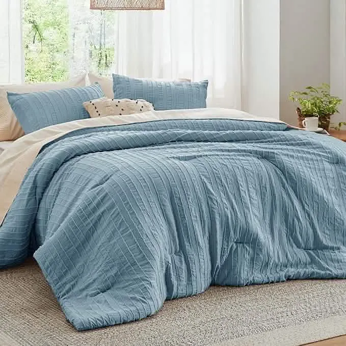 Embroidery Boho Striped Comforter Set