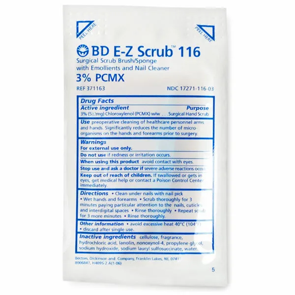 EZ Surgical Scrub 116 SurgicaL Scrub Brush with Sponge Contaning 3% PCMX (Chloroxylenol) 30/box