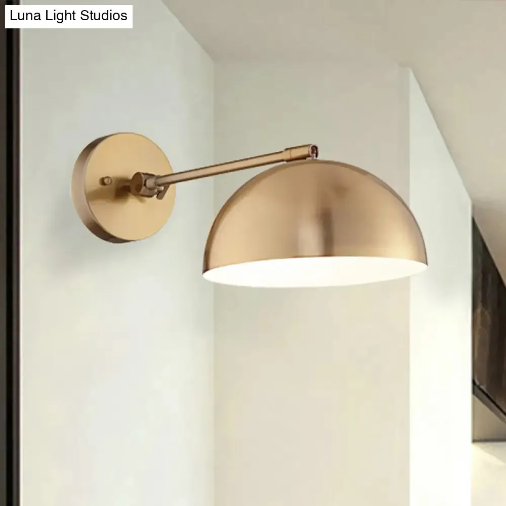 Farmhouse Brass Metal Wall Sconce with Adjustable Dome - 1 Light Living Room Lighting Fixture