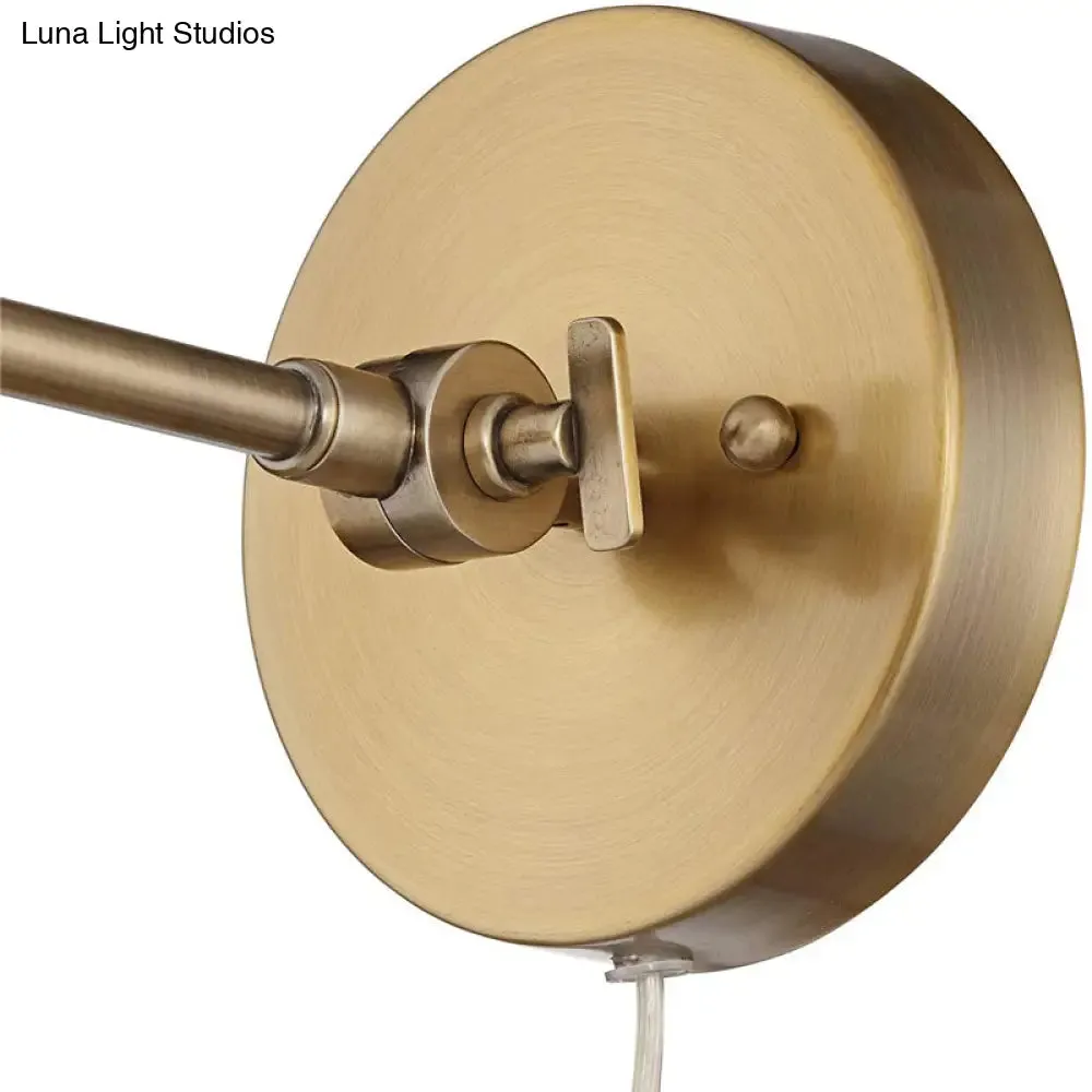 Farmhouse Brass Metal Wall Sconce with Adjustable Dome - 1 Light Living Room Lighting Fixture