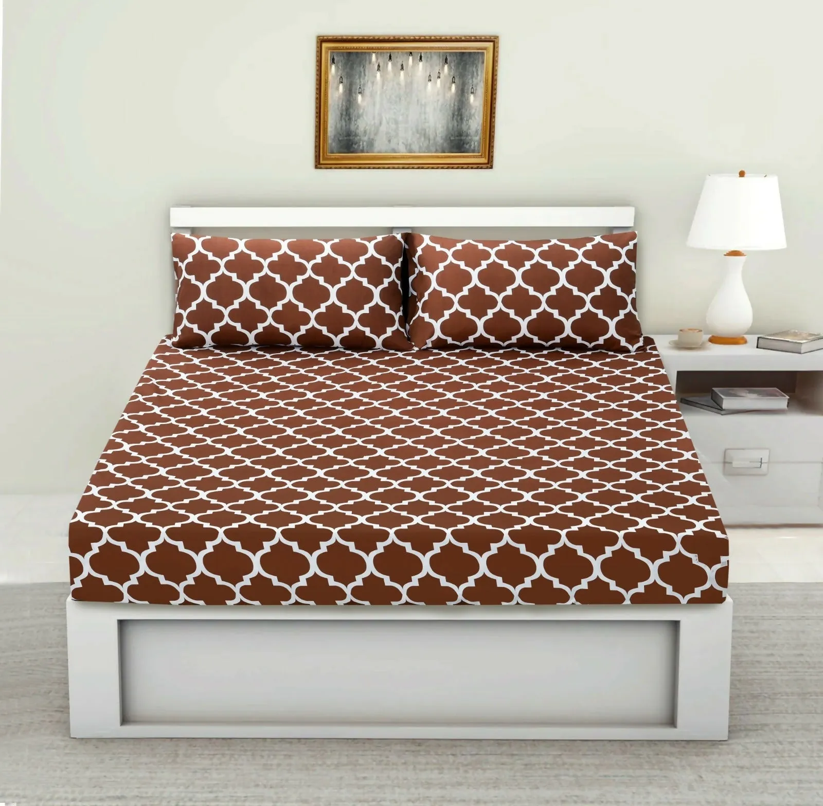 Fitted Bed Sheet-Brown Geometric