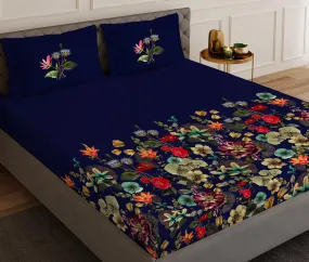 Florescence Blue Designer Antibacterial Cotton Bed Linen Set by Rohit Bal