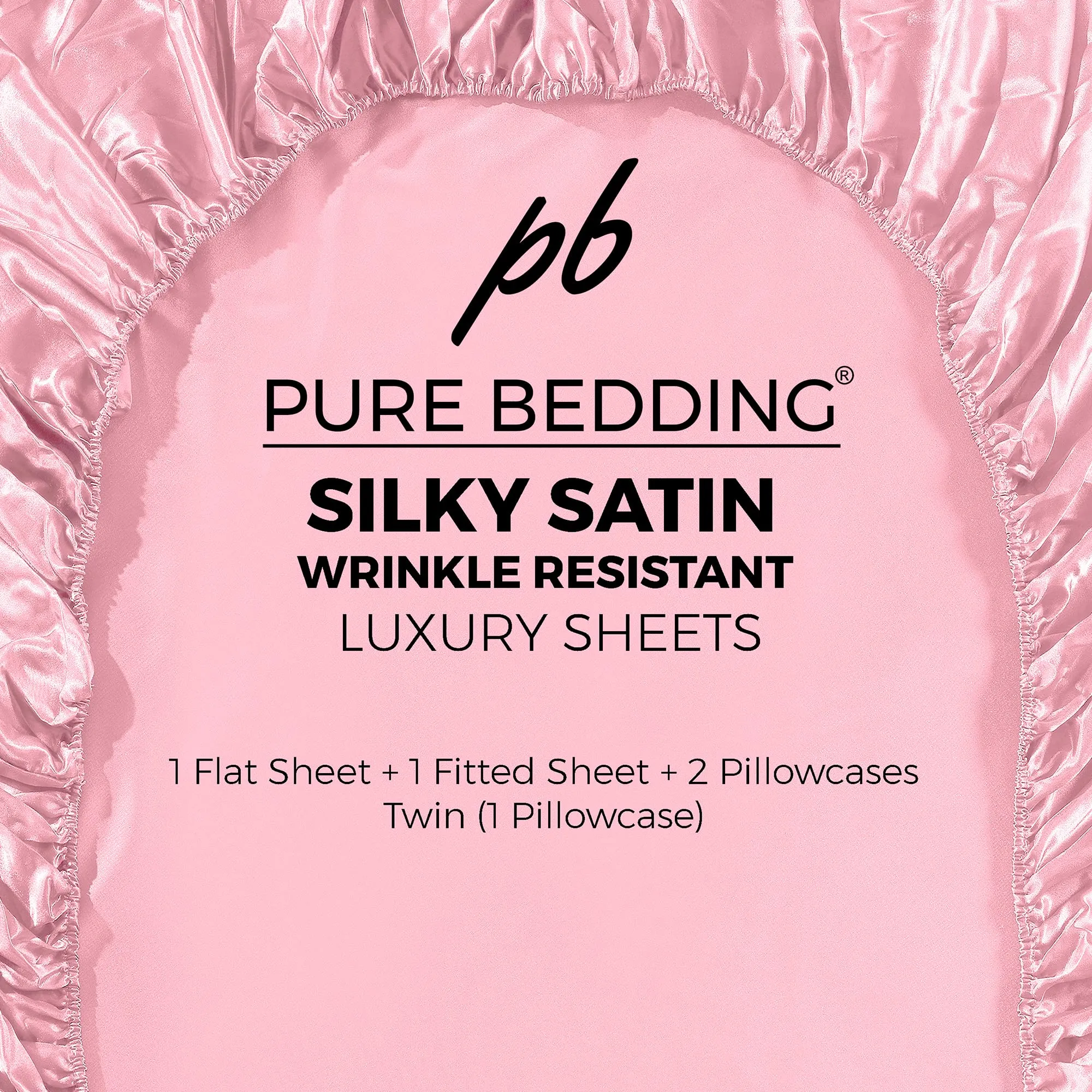 Fresh Linen Ultra Soft Silky Satin Bed Sheet Set with Pillowcase, Full, Pink