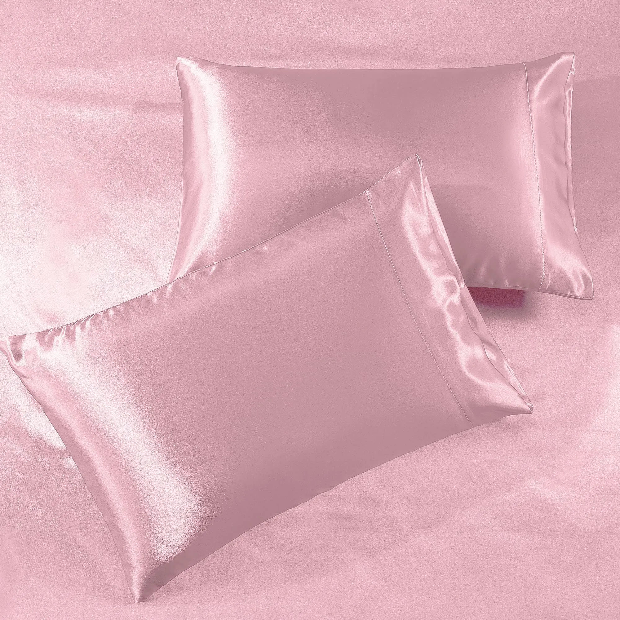 Fresh Linen Ultra Soft Silky Satin Bed Sheet Set with Pillowcase, Full, Pink