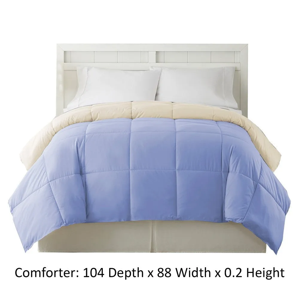 Genoa King Size Box Quilted Reversible Comforter By Casagear Home, Blue and Cream