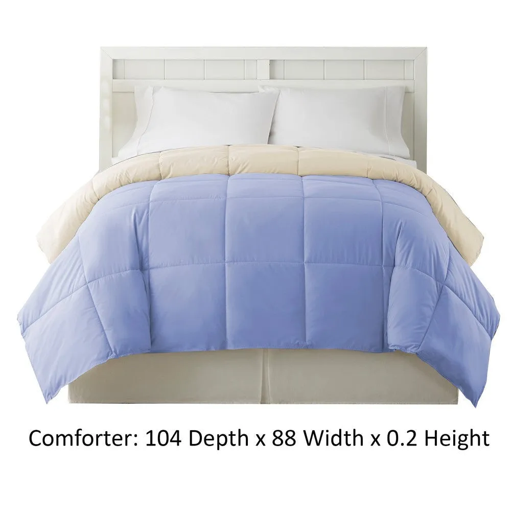 Genoa King Size Box Quilted Reversible Comforter By Casagear Home, Blue and Cream