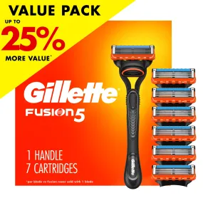 Gillette Fusion5 Razor for Men, Handle   7 Razor Blade Refills, Gray