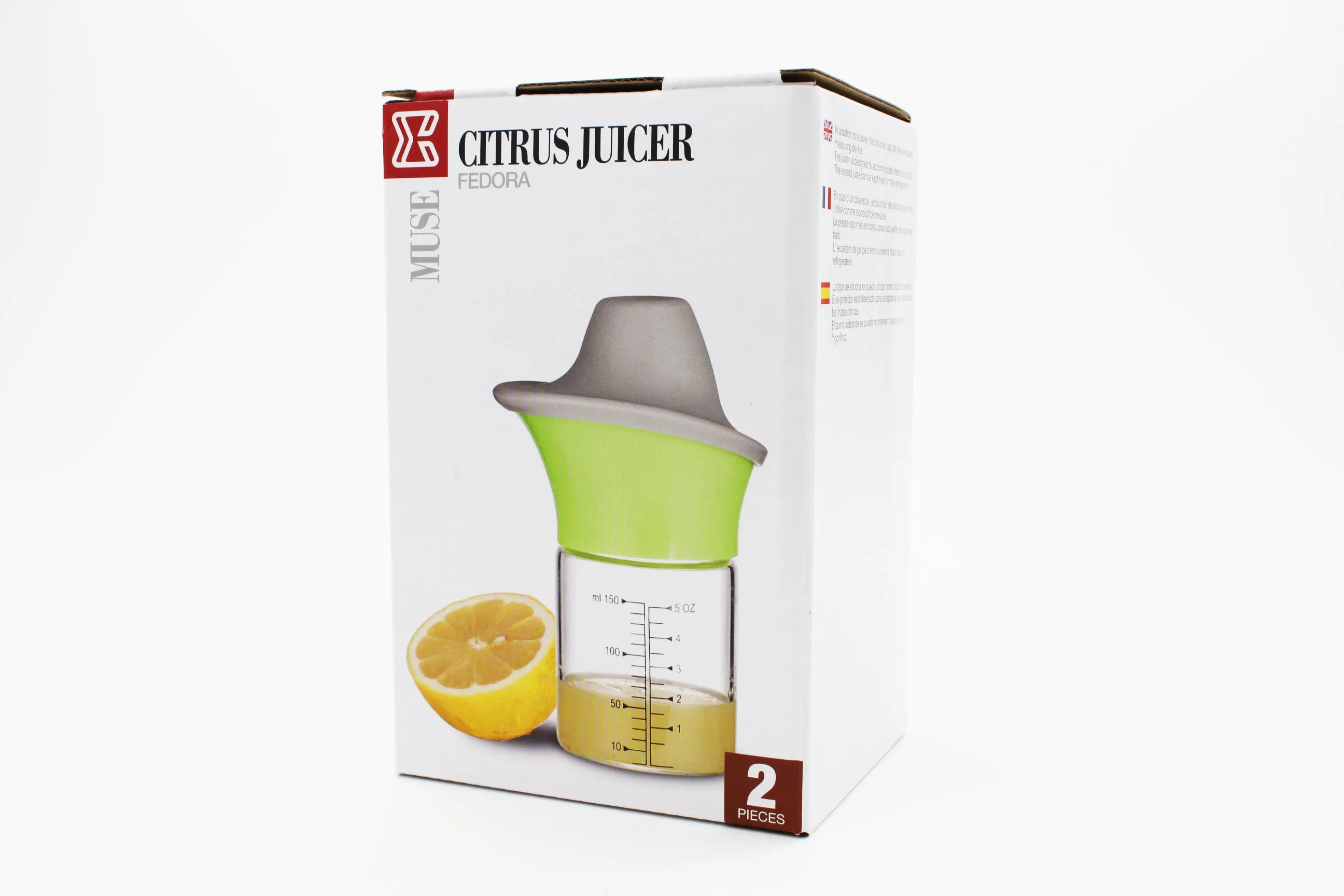 Glass 5 oz Citrus Juicer Strainer and Silicone Cap with Measurement Marking