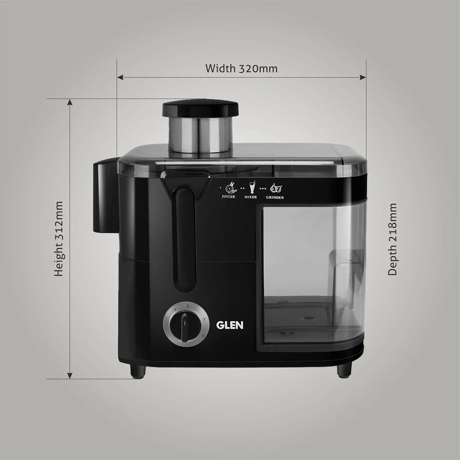 Glen SA4014JU Juicer with Stainless steel filter & 2 Speed Settings with Pulse Function, 600W Black