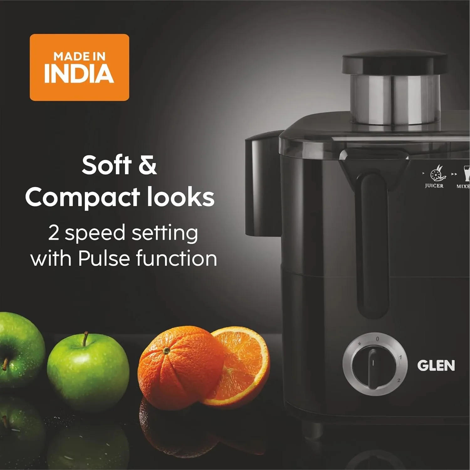 Glen SA4014JU Juicer with Stainless steel filter & 2 Speed Settings with Pulse Function, 600W Black