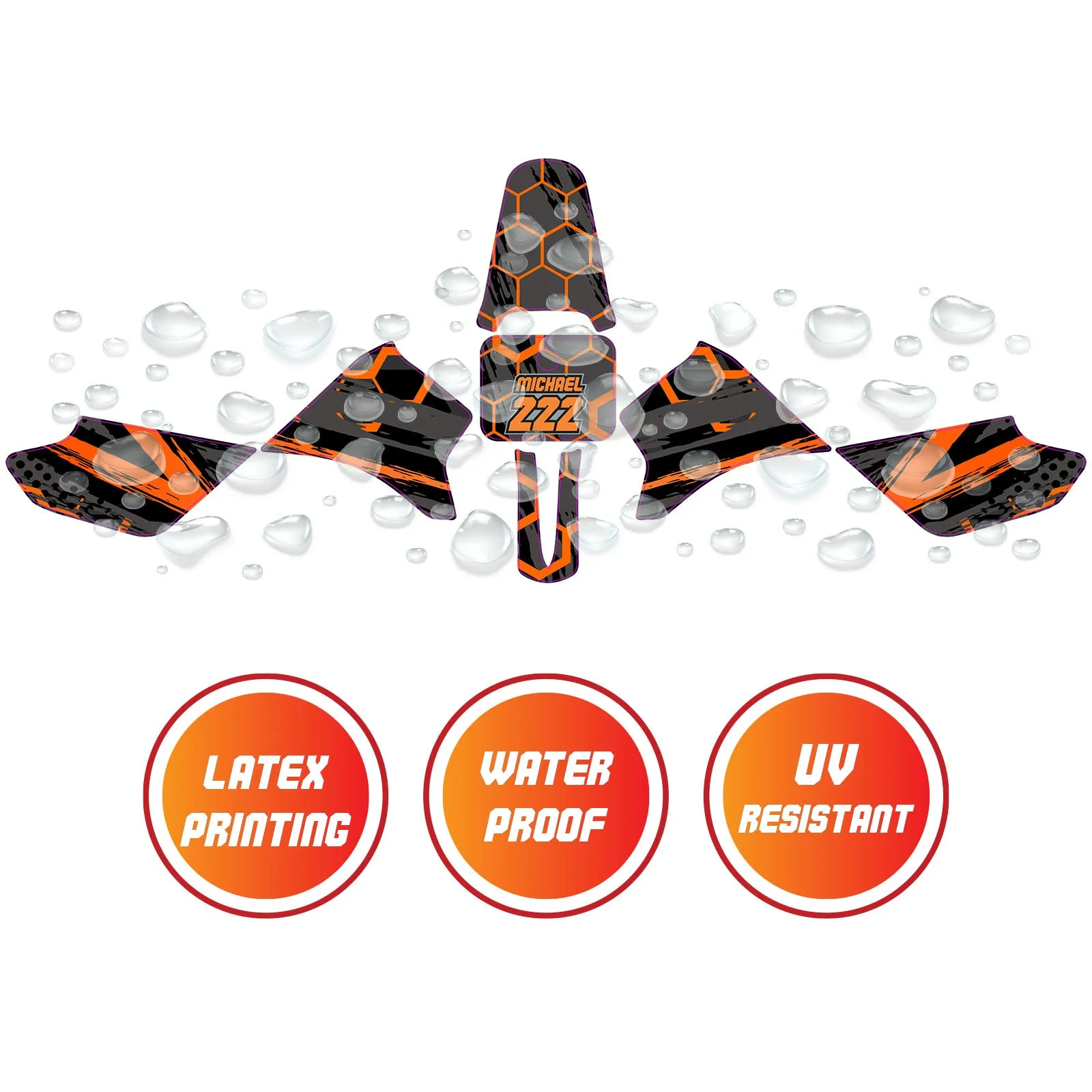 Graphic Kit Decals Fairing Sticker Custom Number For Razor MX350 MX400 - L003 Orange Hexagon