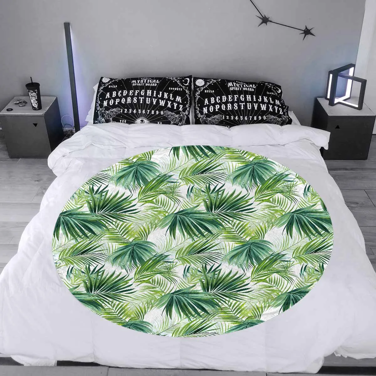 Green Palm Leaves  Circular Micro Fleece Blanket 47"