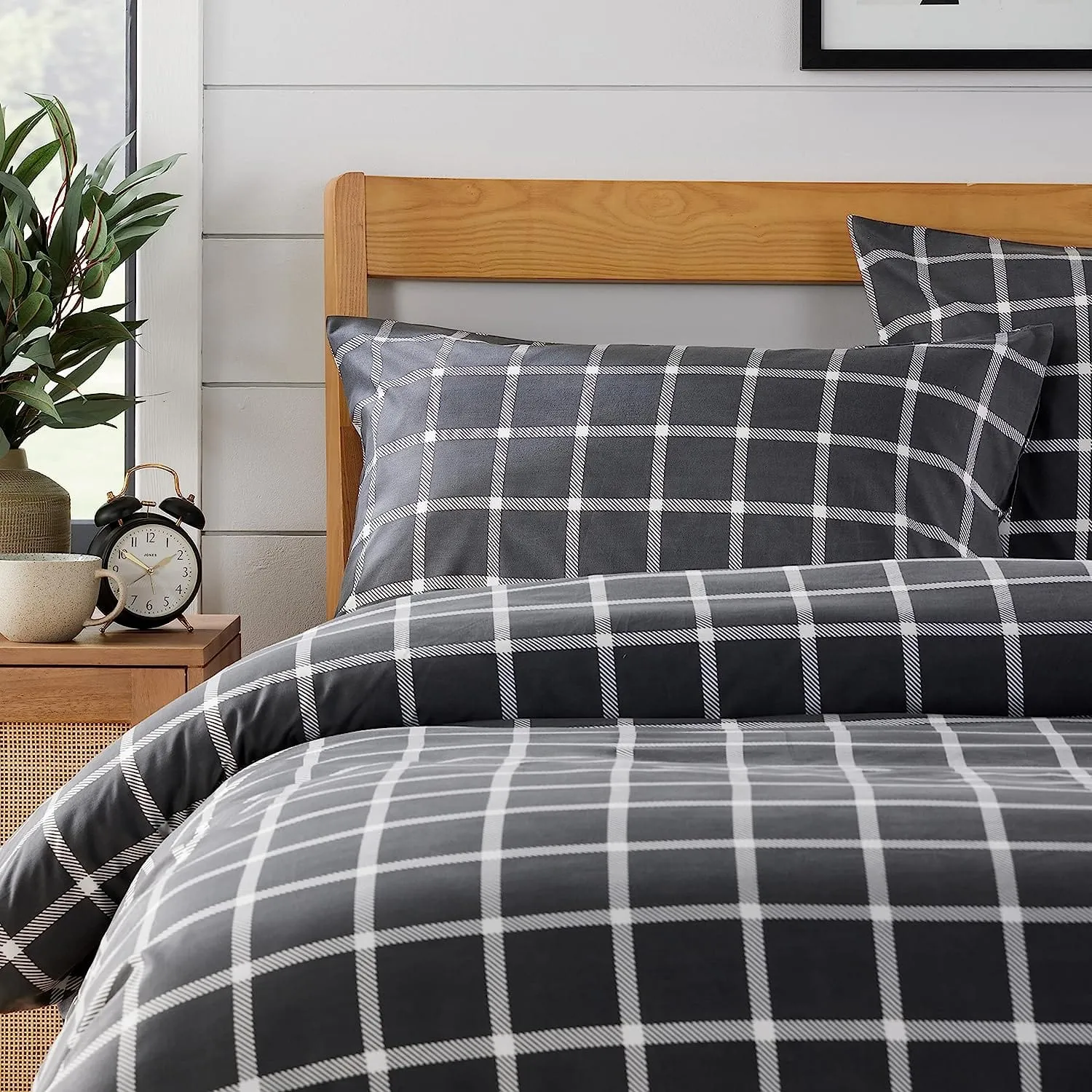 Grey Check Reversible Duvet Cover Set Soft Breathable Durable Polyester Bedding Single Double King by OLIVIA ROCCO