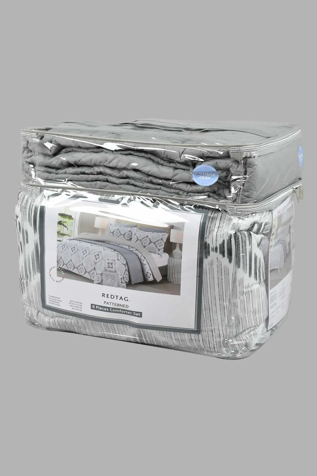 Grey Printed 6-Piece Comforter Set (Double Size)