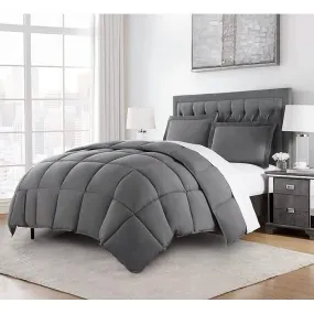 Grey Reversible King Size Microfiber Comforter Set with Luxurious Down Alternative Filling