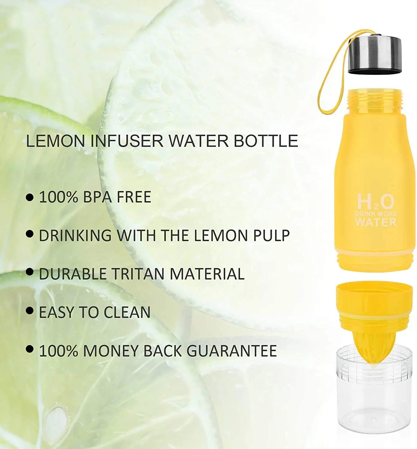 H2O Portable Water Bottle Health Fruit Infuser Lemon Juice Squeezer Tumbler Cup for Healthy Drinks Juice, Lemonade