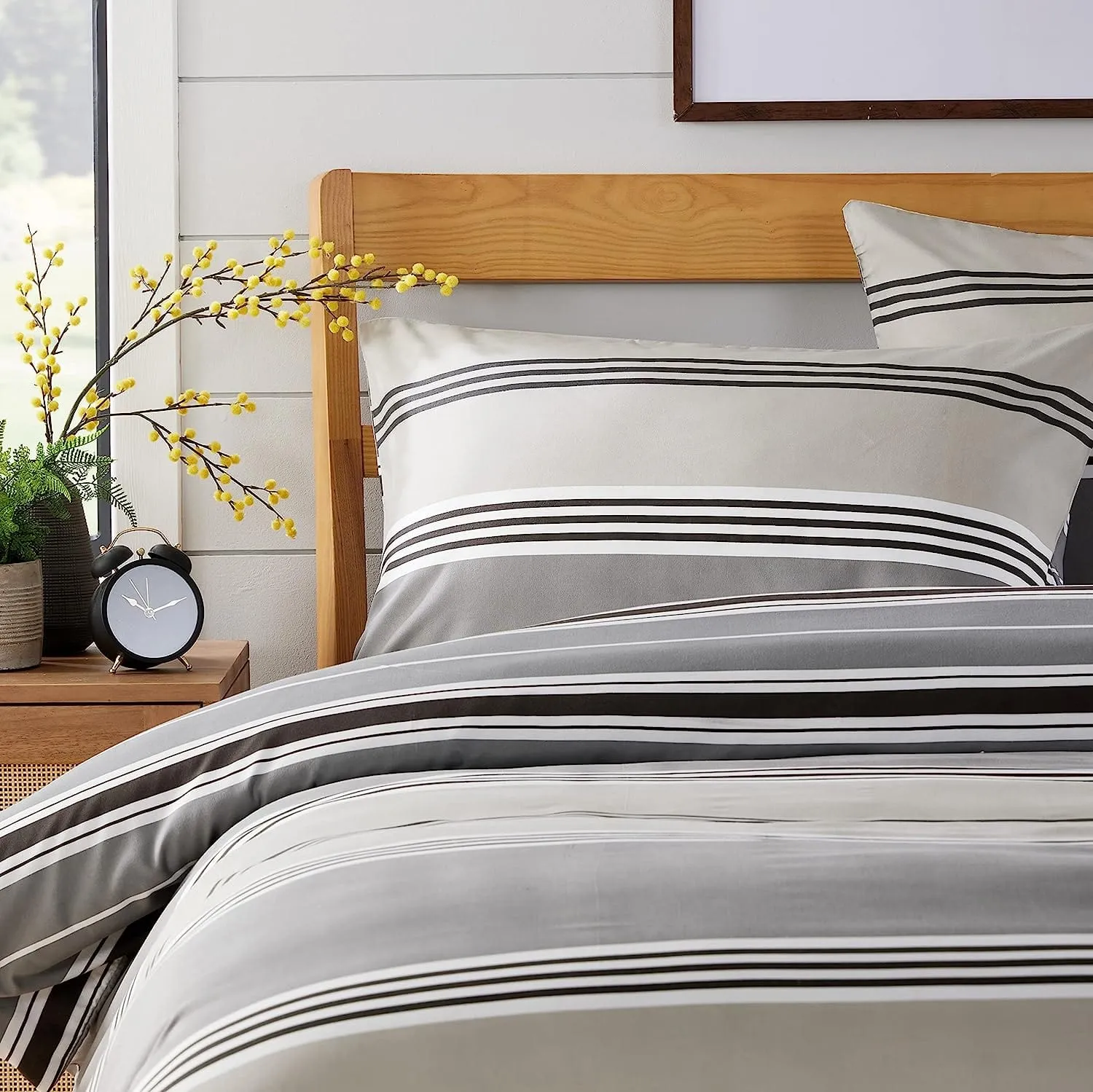 Harlow Stripes Grey Reversible Quilted Duvet Cover Set with Button Closure Available in Single Double King Sizes by OLIVIA ROCCO