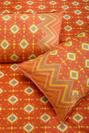 Ikkat Beera Orange Cotton Bedsheet