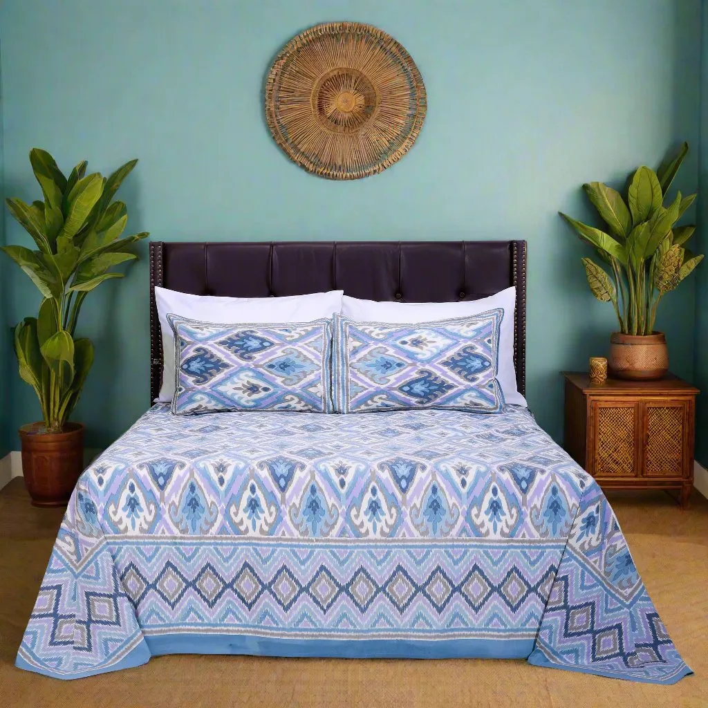 Ikkat Medley New Blue Cotton Bedsheet