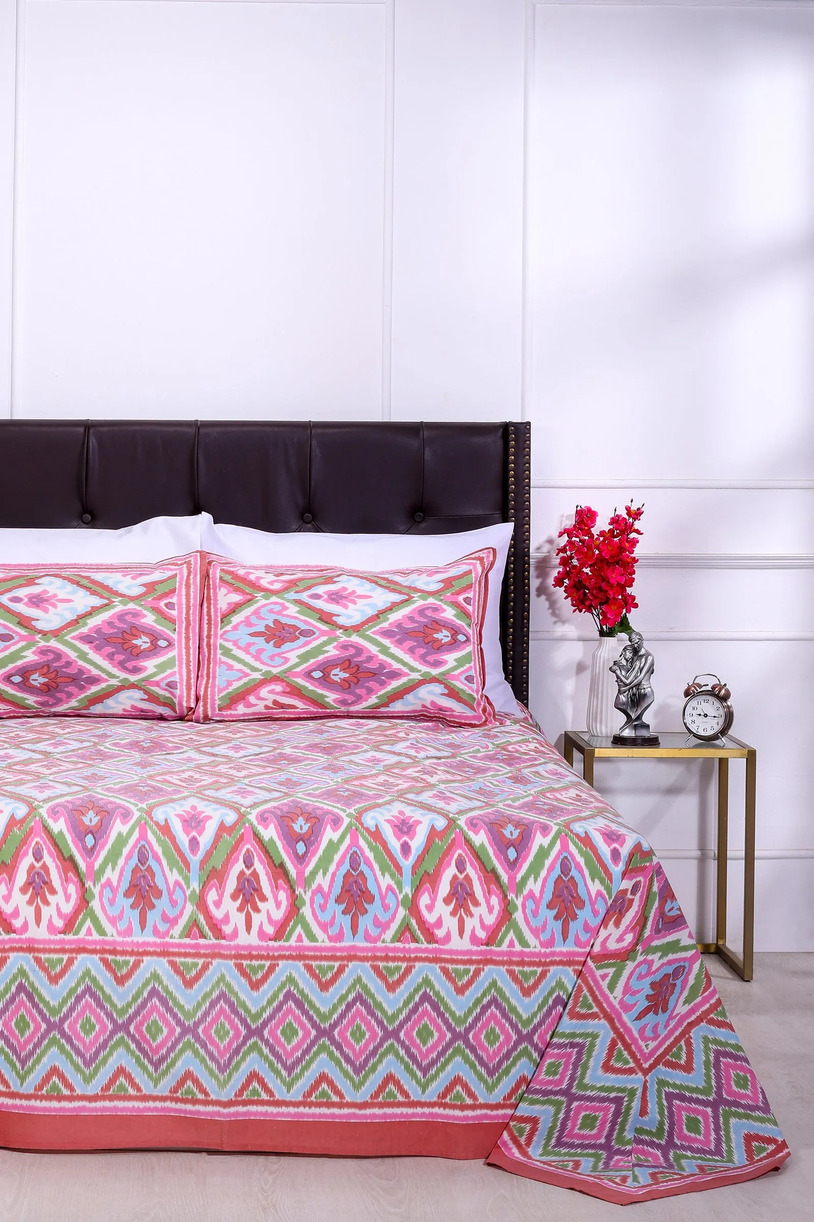 Ikkat Medley New Pink Cotton Bedsheet