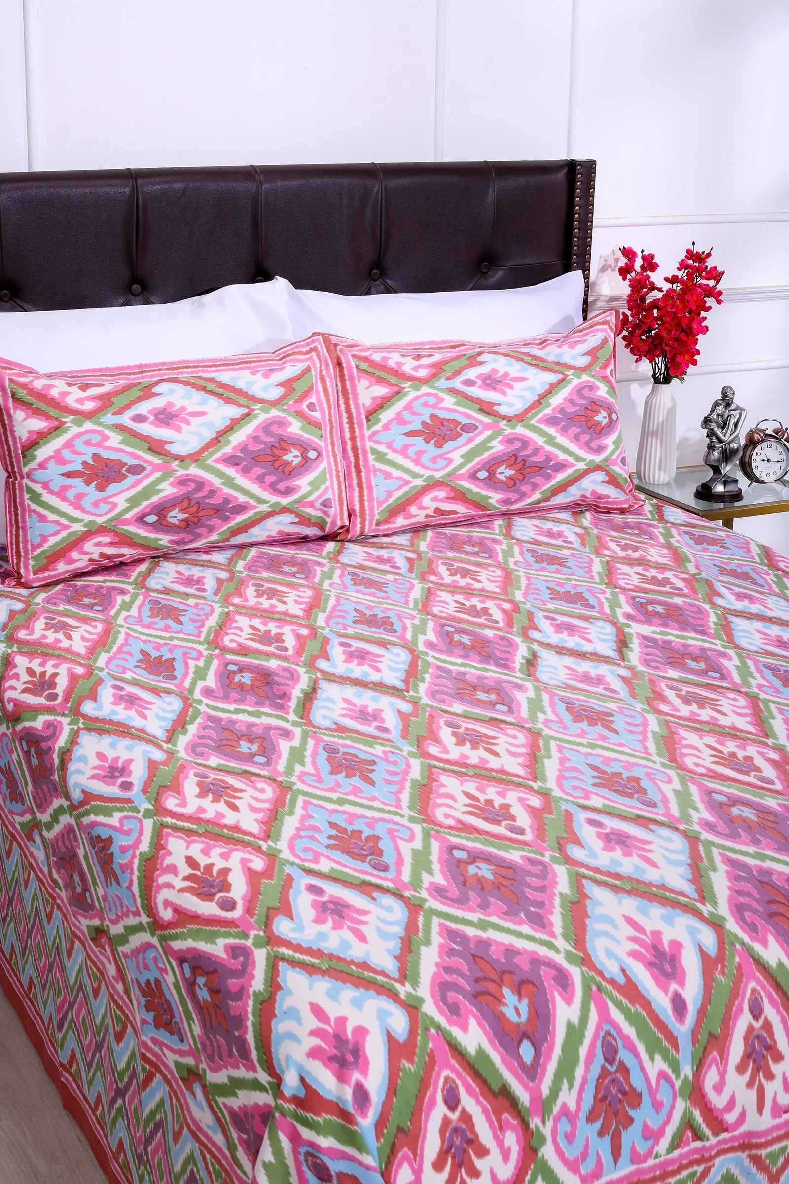 Ikkat Medley New Pink Cotton Bedsheet