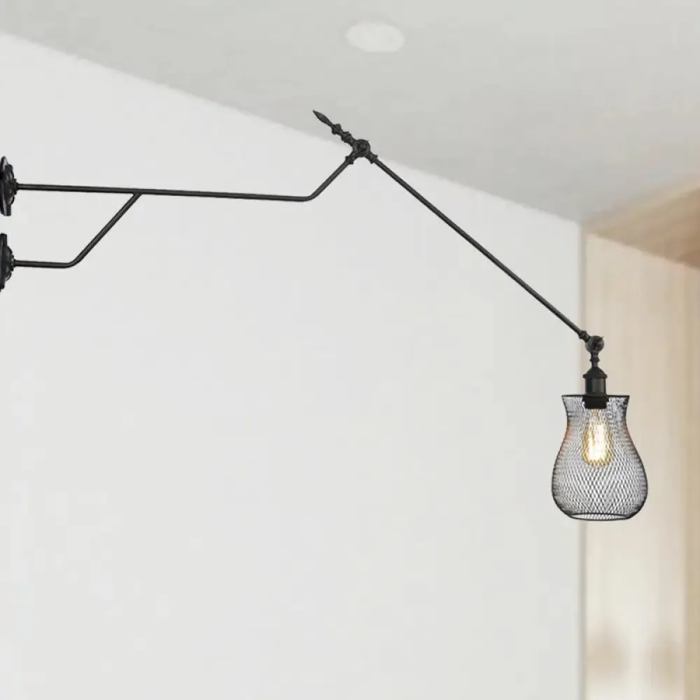 Industrial Black Metal Wall Lamp with Cylinder/Bottle Shade - Indoor Sconce Light Fixture