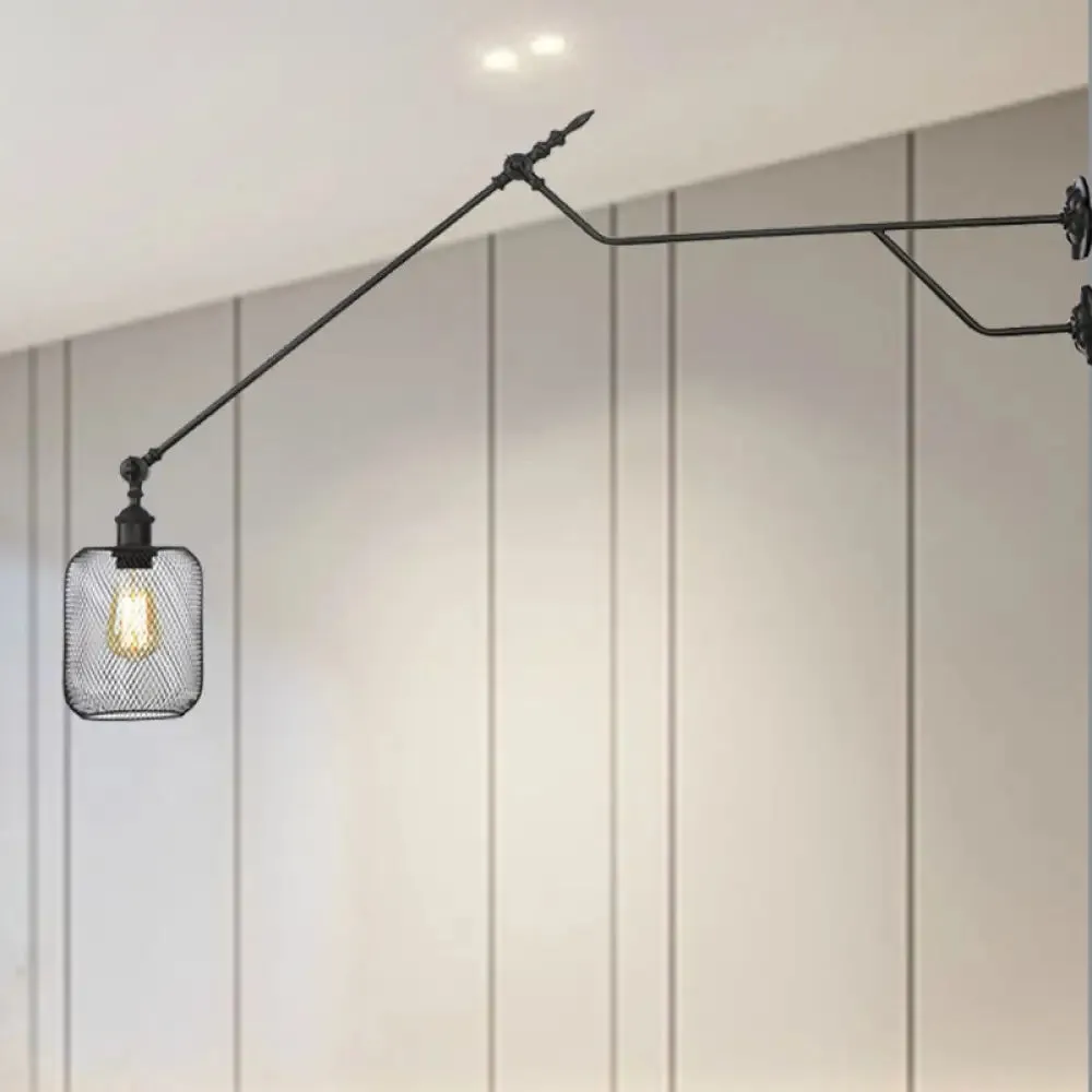 Industrial Black Metal Wall Lamp with Cylinder/Bottle Shade - Indoor Sconce Light Fixture